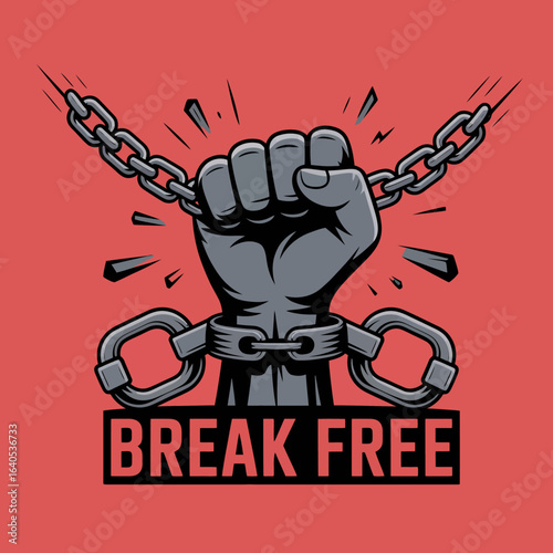 Powerful illustration of a fist breaking free from chains symbolizing liberation and strength in the fight against oppression