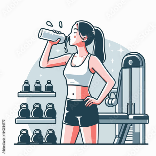 vector illustration of people drinking at the gym