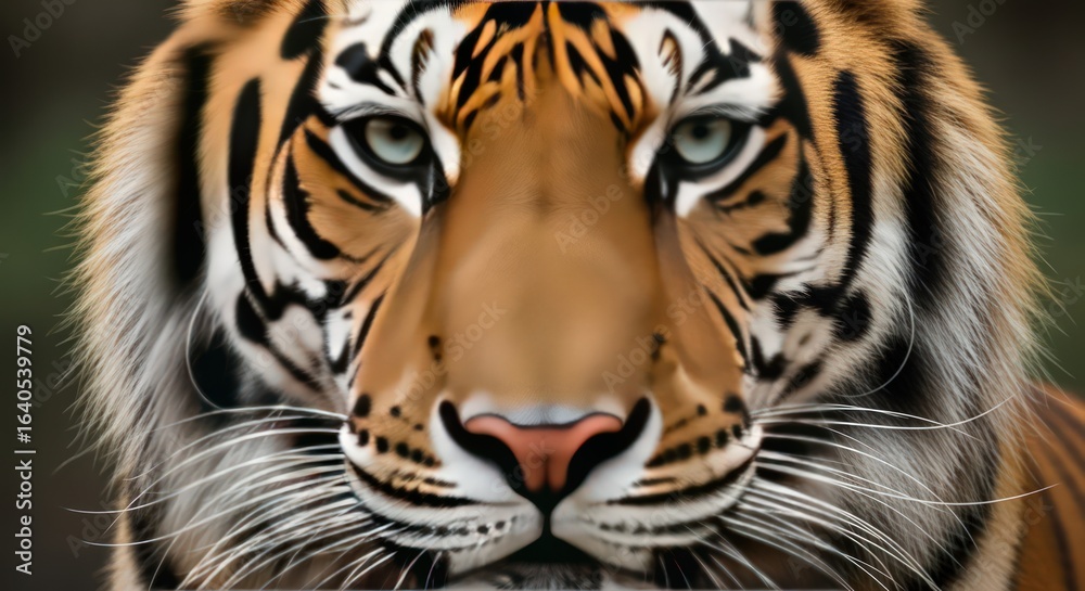 Naklejka premium Majestic Tiger Close-Up Portrait with Striking Eyes and Detailed Fur