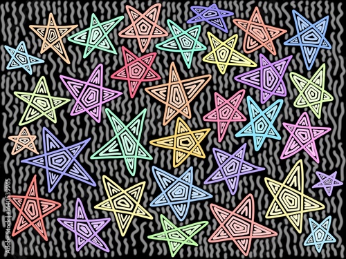 Colorful Starry Sky Abstract Star Composition with Line Art