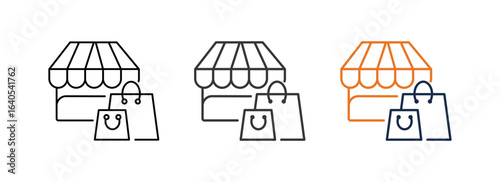 market icons with outline style different line thicness and color variation