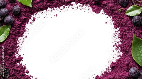Pile of acai powder frame isolated on white background