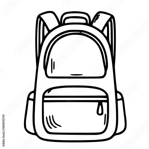 Backpack with bag  in doodle black and white vector illustration
