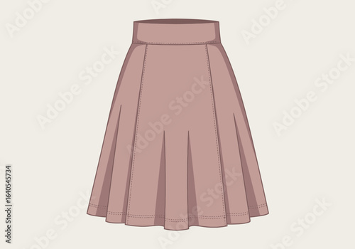 Vector graphic of a stylish high-waisted pleated skirt. Fashionable women's apparel concept.