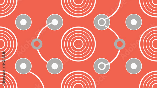 Abstract Geometric Pattern with Circles and Lines on Red Background