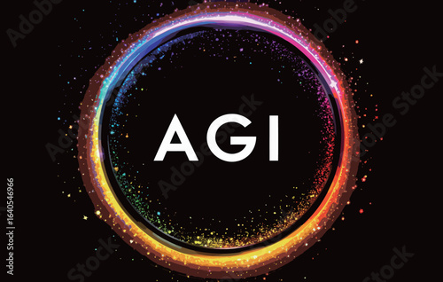 A colorful circle with the letters AGI in the center. The circle is surrounded by a lot of glitter