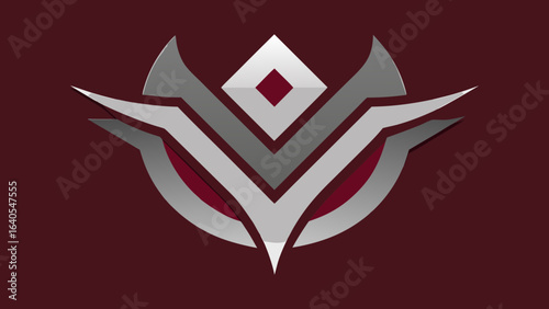 Geometric Emblem with Silver and Red Tones logo symbol