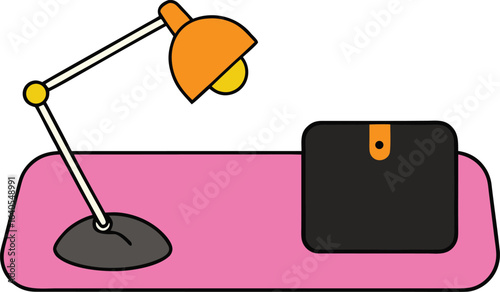 designer desk lamp beside black leather mousepad on transparent background