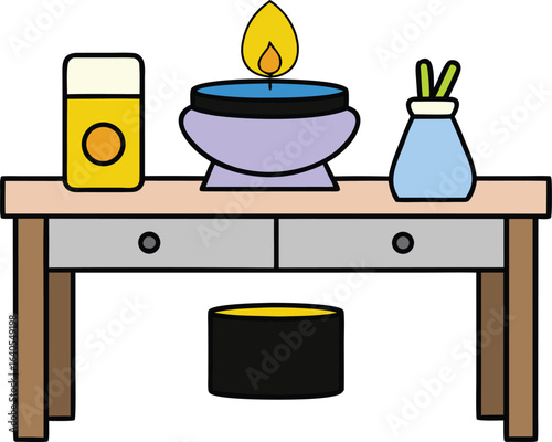 desk with candle warmer and scented wax melts on transparent background