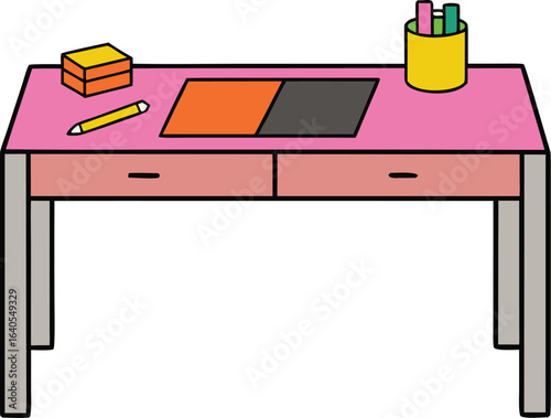 desk with sketchpad and colorful pastel chalks on transparent background