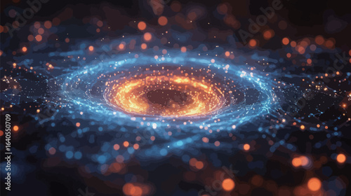 A blue and orange spiral with a hole in the middle. The blue and orange colors create a sense of depth and movement