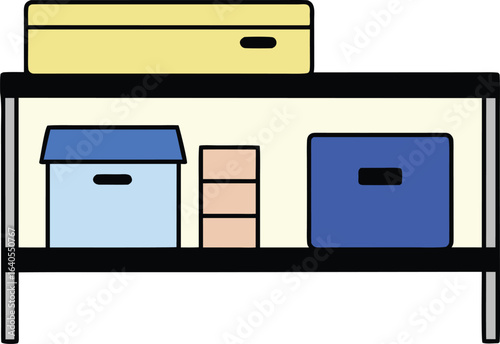 pastel storage box with label on office shelf on transparent background