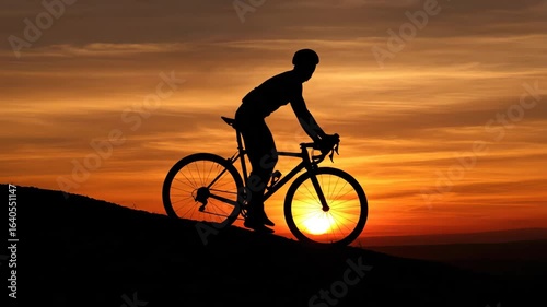 Wallpaper Mural Cyclist Silhouette at Sunset - The silhouette of a cyclist intensely pedaling uphill is captured against a vibrant sunset. Torontodigital.ca