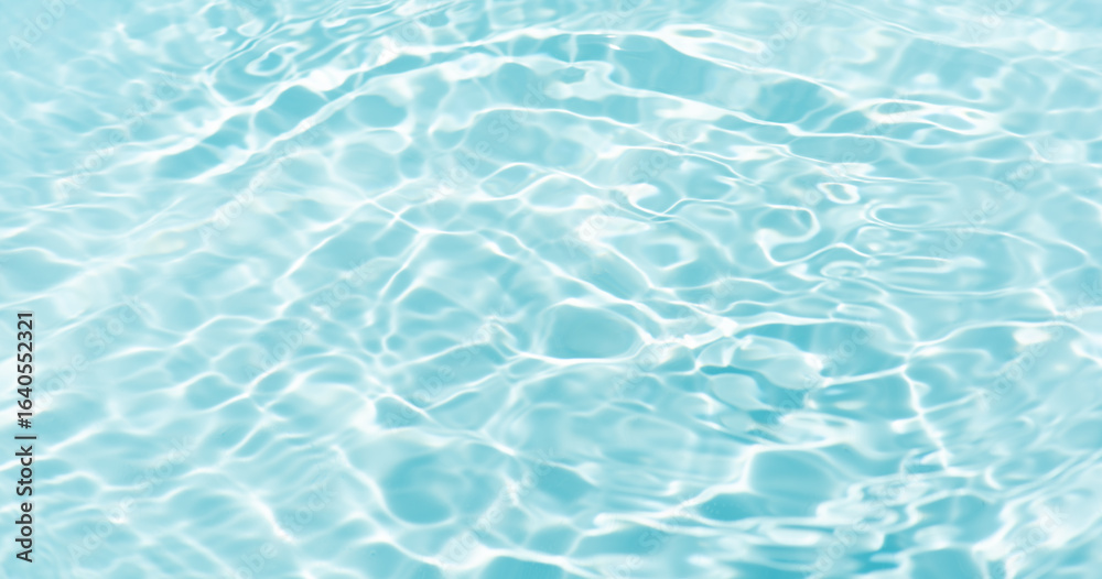 Obraz premium Blue water with ripples on the surface. Defocus blurred transparent blue colored clear calm water surface texture with splashes and bubbles. Water waves with shining pattern texture background.