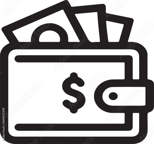 black wallet with dollar sign and cash clip art preview
