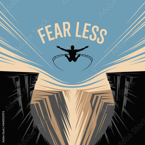 Silhouette of a person leaping fearlessly across a wide chasm symbolizing courage overcoming challenges and embracing new opportunities with determination and a positive mindset