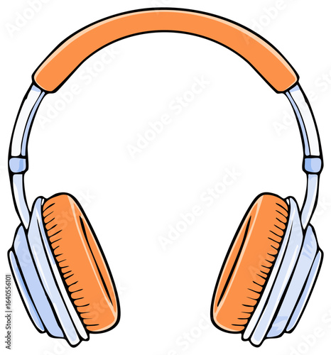 Orange and White Headphones. Audio equipment. Listening device. Gadget for music or entertainment.