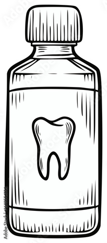 Mouthwash Bottle with Tooth Graphic Hand-Drawn Illustration for Healthcare