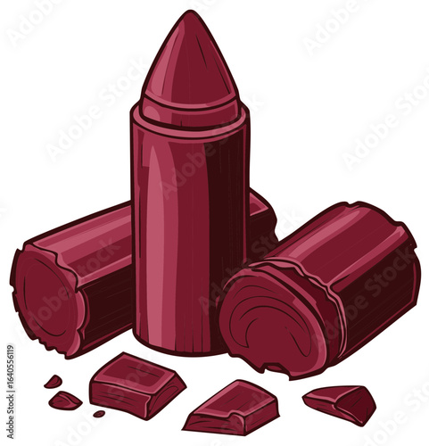 Artistic chocolate sweets composition illustration featuring assorted pieces and a central standing sweet cartoon style