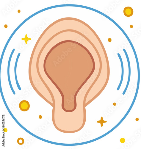 Abstract Illustration of Ear Anatomy and Sound Waves