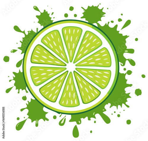 Vibrant lime slice bursting with green liquid splashes