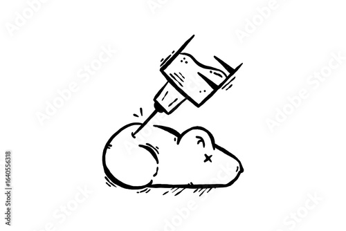 Hand drawn Syringe on Guinea Pig line icon illustration