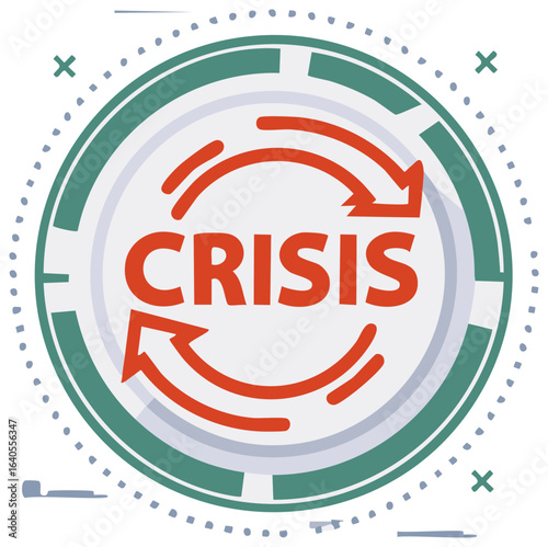 Circular Crisis Graphic with Arrows and Repeating Cycle, Negative Impact and Reiteration Concept
