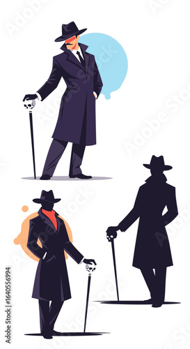 Sophisticated Gentleman Standing Confidently with Cane and Styled Hat