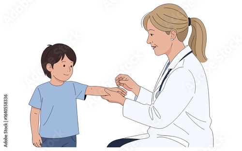 Doctor Examining a Childs Arm in a Simple Illustration.