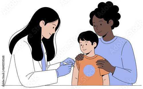 Doctor Giving Vaccine to Child with Parent Support.