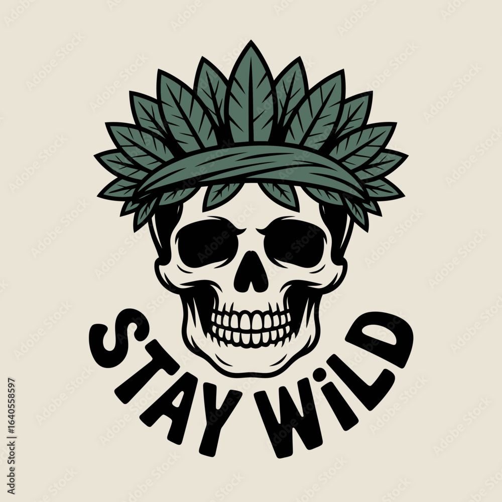 Fototapeta premium Tribal skull with feather headdress and 