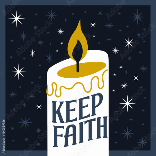 Candle with keep faith message illuminates starry night sky offering hope and inspiration for spiritual guidance and perseverance vector