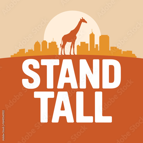 Stand tall giraffe silhouette over city skyline under sun symbolizing ambition growth and reaching new heights in urban landscape vector