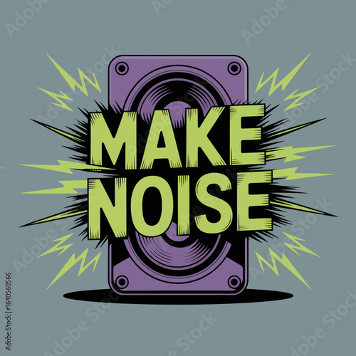 Loud speaker amplifying sound waves with make noise text graphic design elements for music events and audio promotion vector