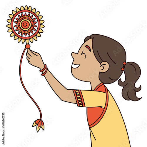 Girl tying rakhi on brothers wrist for raksha bandhan festival celebration