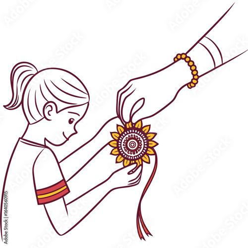 Illustration of a sister tying a rakhi on her brothers wrist isolated on white background