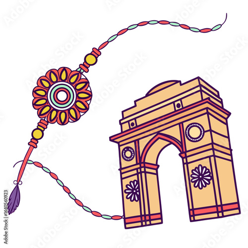 Illustration of rakhi with india gate, symbolizing cultural heritage and celebration