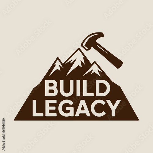 Build legacy mountain logo icon symbol with hammer symbolizing construction and achievement in a flat style vector