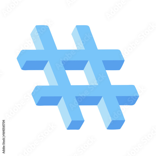 A light blue hashtag symbol isolated on white background for social media use