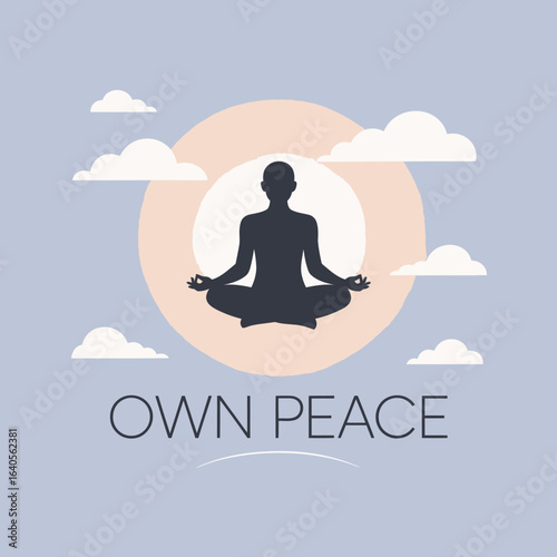 Serene meditation silhouette embracing inner peace amidst clouds and sunlight representing calmness and mindfulness vector