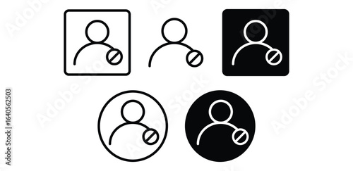 Black And White Banned User Profile Icons Vector Design Illustration Collections Set