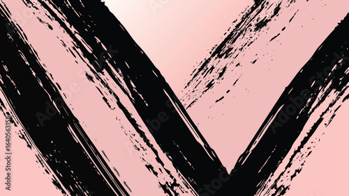 Abstract v shape created with thick black brush strokes on a light pink gradient background design element
