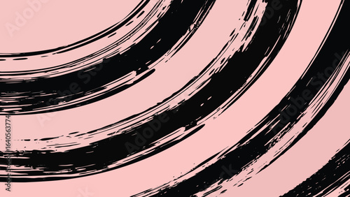 Abstract background featuring curved black brush strokes on a light pink colored canvas design element art