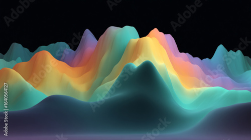 Abstract 3D Digital Artwork Colorful Gradient Mountains Psychedelic Textures Dynamic Rendering Visuals Landscapes Neon Peaks Deep Wave Surfaces 