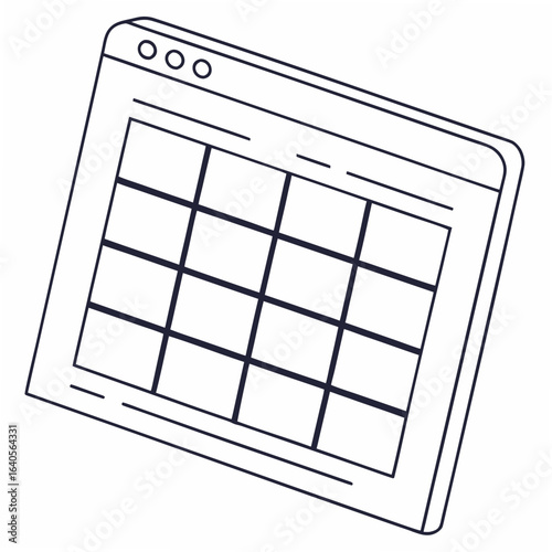 Illustration of a browser window with a grid layout isolated on white background