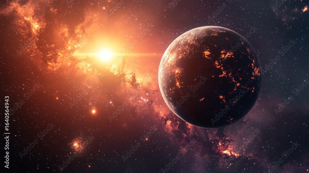 Obraz premium A burning planet in a distant galaxy.