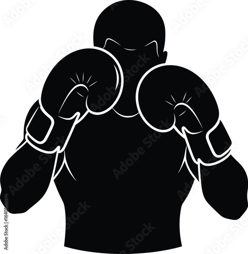 Silhouette of a boxer with gloves in a fighting stance, showcasing strength, power, and determination in world of combat sports and fitness