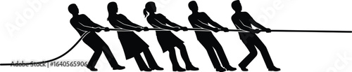 A team engages in a tug of war, a silhouette of competition and collective effort
