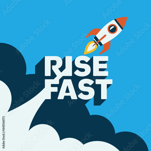 Rocket launching upward symbolizing rapid growth success and bold ambition against a bright blue sky environment vector