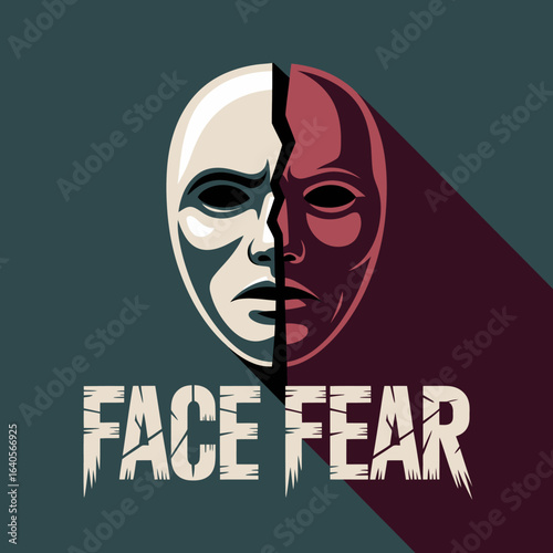 Dramatic split face mask symbolizing fear breaking apart intense emotional crisis psychological horror horror concept and abstract anxiety vector